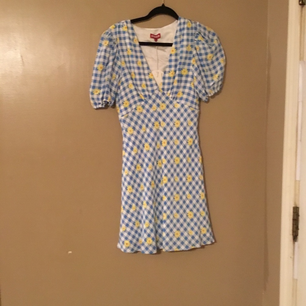 New Staud Millie gingham daisy plaid dress size Six